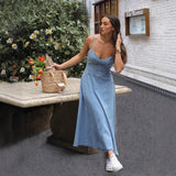 Women's dress: european and american spring/summer new cross-border amazon v-neck camisole distressed sexy elastic denim maxi dress