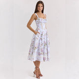 Women's dress: amazon cross-border fashion, european & american style, elegant, gentle, slimming, floral print, spaghetti strap, fairy-like dress for women