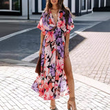Women's dress - amazon cross-border summer european and american style sexy high-waisted fashion printed slit dress