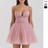 Women's sweet mesh patchwork camisole princess tutu dress - sexy slim fit backless mini dress