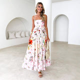 Women's dress: european and american style, cross-border summer fashion, printed backless cami, sexy high-waisted swing dress