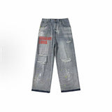 Saint m t pants spring/autumn s.m distressed ripped letter logo straight-leg jeans