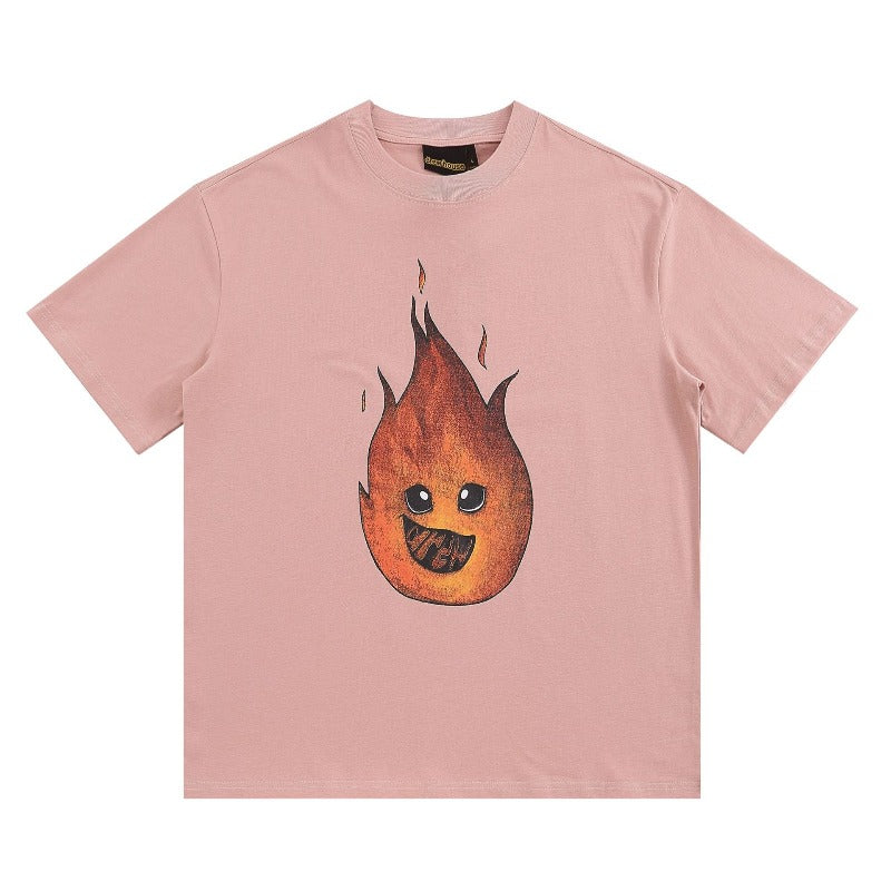 Drew house t-shirt - spring/summer d@ew cartoon flame letter crew neck pullover short sleeve - wholesale single piece