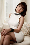 Women Latex Dress Spiked Collar White