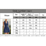 Women's spring/summer vintage v-neck patchwork a-line denim sundress with button-down sleeveless vest and cinched waist