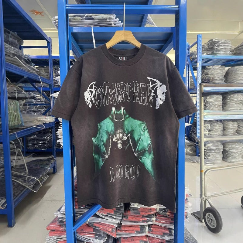 saint m t shirts  s.m skull bat graphic crew neck pullover short sleeve t-shirt - wholesale