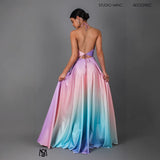 Women's dress - european & american style, a-line, cinched waist, gradient dress, amazon sexy deep v gown, long dress for women