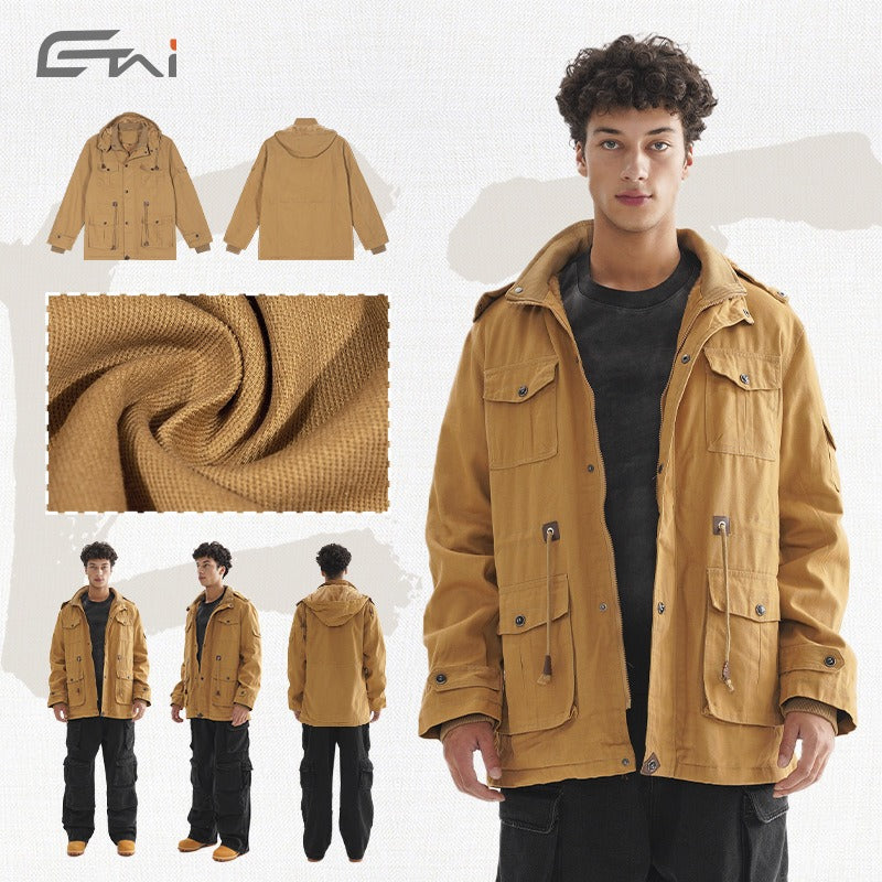 Etai men's clothing autumn/winter cross-border men's fleece-lined outerwear premium streetwear hooded casual jacket