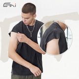 Etai men's clothing american retro loose sleeveless trendy brand t-shirt spring/summer new arrival washed pure cotton frayed hem tank top for men