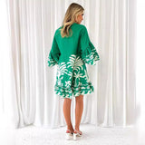 Women's dress - amazon independent site - summer european and american v-neck printed flared sleeve loose short dress