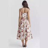 Women's dress - cross-border fashion: sweet & spicy floral midi dress with open back and spaghetti straps - perfect for summer in europe and the us