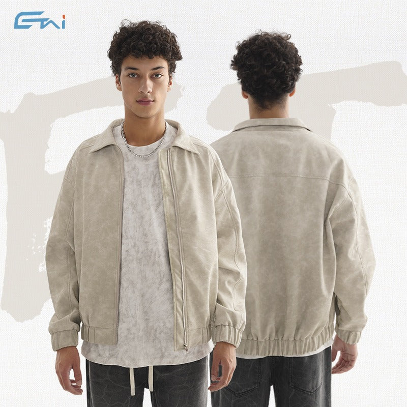 Etai men's clothing casual leather jacket - trendy brand, high-quality water ripple texture men's outerwear