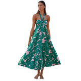 Women's dress - standalone e-commerce site - cross-border fashion - european & american summer dress - halter neck sleeveless printed a-line bohemian maxi dress for women