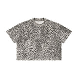 Street casuallooseshortleopard printprinting short-sleeved t-shirtmensummermen's round neck trendy brand t-shirt