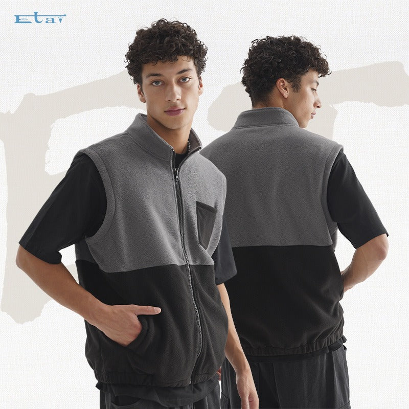 Etai men's clothing color block fleece vest jacket - trendy, high-quality sleeveless zip-up outerwear for men