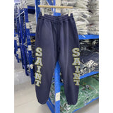Saint m t pants - spring/autumn s.m letter print washed vintage elastic waist trousers