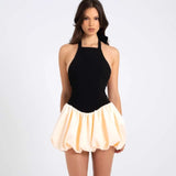 Women's dress: american summer cross-border fashion sexy patchwork pleated skirt slim fit backless dress