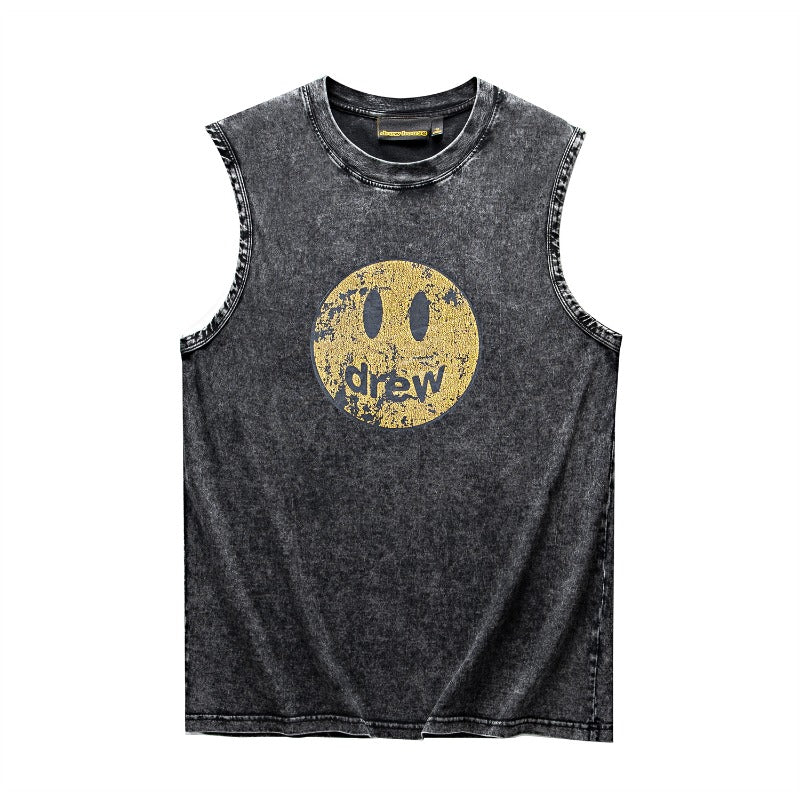 Drew house t-shirt - spring/summer d@ew smiley face letter heavyweight washed tank top