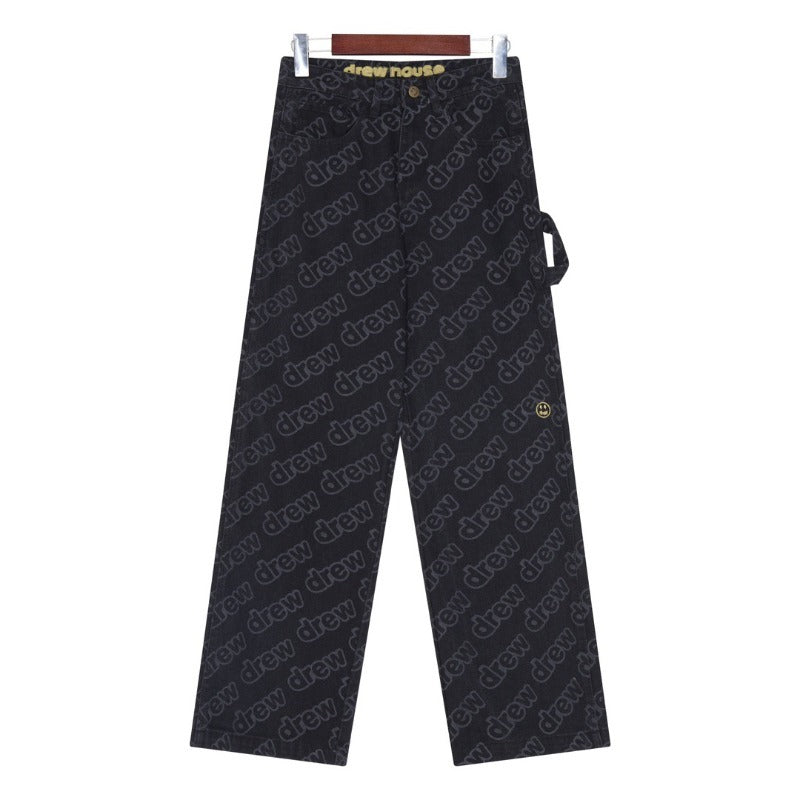 Drew house pants spring & fall d@ew full printed barrage letterstraight-legjeans