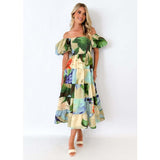 Women's dress - cross-border fashion: elegant summer print one-shoulder vacation dress - sexy, loose fit