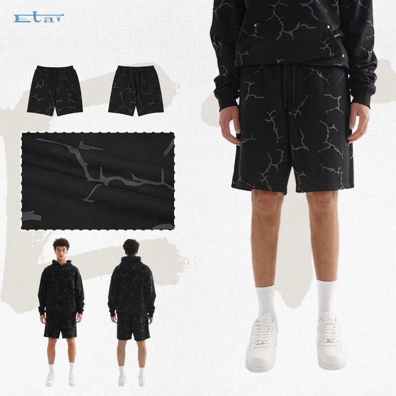 Etai men's clothing trendy all-over lightning bolt print shorts - high-quality, relaxed fit, casual drawstring printed shorts