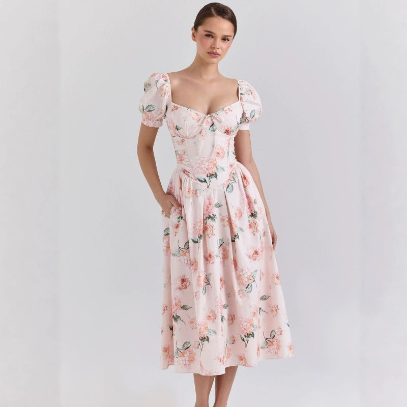 Women's dress - cross-border spring/summer amazon fashion: european & american style, artistic french-inspired, fresh print, trendy women's apparel