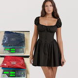 Women's dress - cross-border spring/summer sweet & spicy slim-fit mini dress - puff sleeve square neck dress for women