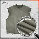 Etai men's clothing premium streetwear vintage short sleeve sleeveless tank top - heavyweight pure cotton, washed and distressed
