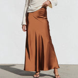 Women's dress - cross-border ready stock - wholesale european & american style elegant satin midi skirt - slimming, drapey, and high-quality