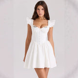 Women's dress - cross-border e-commerce summer style: sweet & spicy lace patchwork embroidered cinched waist cami dress