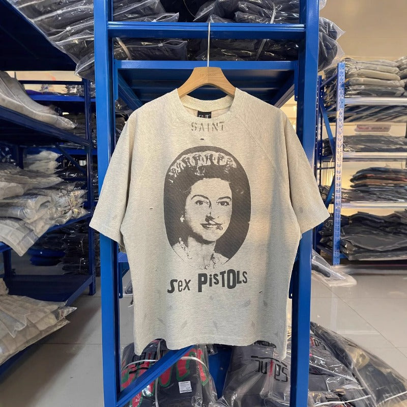 saint m t shirts  s.m vintage portrait graphic crew neck short sleeve top - wholesale