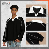 Etai men's fashion retro turn-down collar long sleeve polo shirt sweatshirt - men's sporty casual short wide color block hoodie