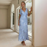 Women's dress: european and american summer 3d embroidered backless crisscross tie-up maxi dress - exquisite floral embroidery banquet gown
