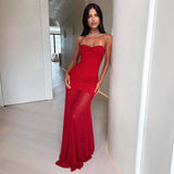Women's summer dress - european & american style - amazon wish - cocktail party & banquet - sexy & alluring - off-the-shoulder bandeau - sheer mesh maxi dress