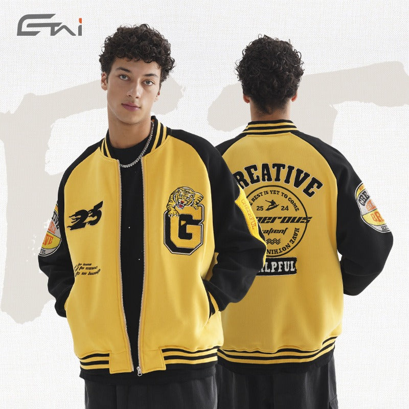 Etai men's youthful trendy high-quality baseball jacket - sporty, versatile fleece zip-up outerwear for men