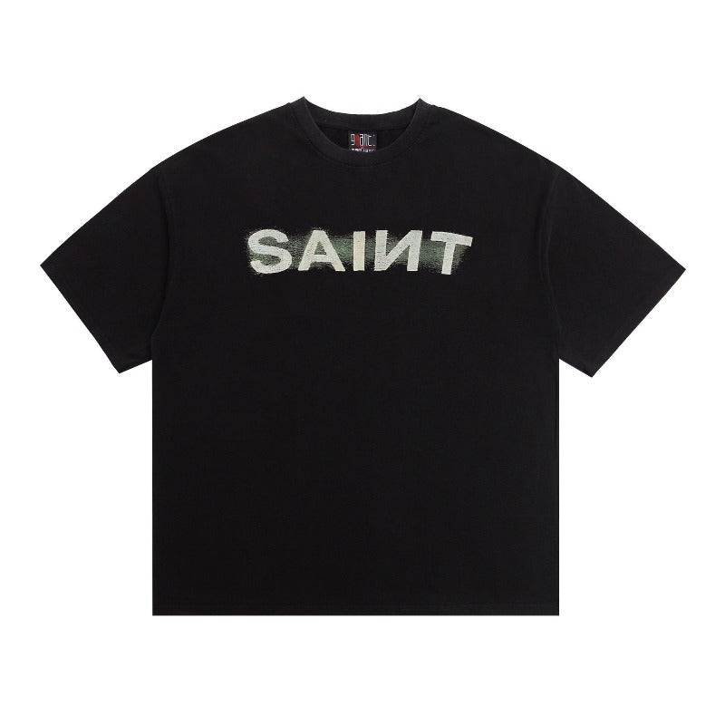 saint m t shirts  s.m distressed letter graphic crew neck pullover short sleeve top - wholesale
