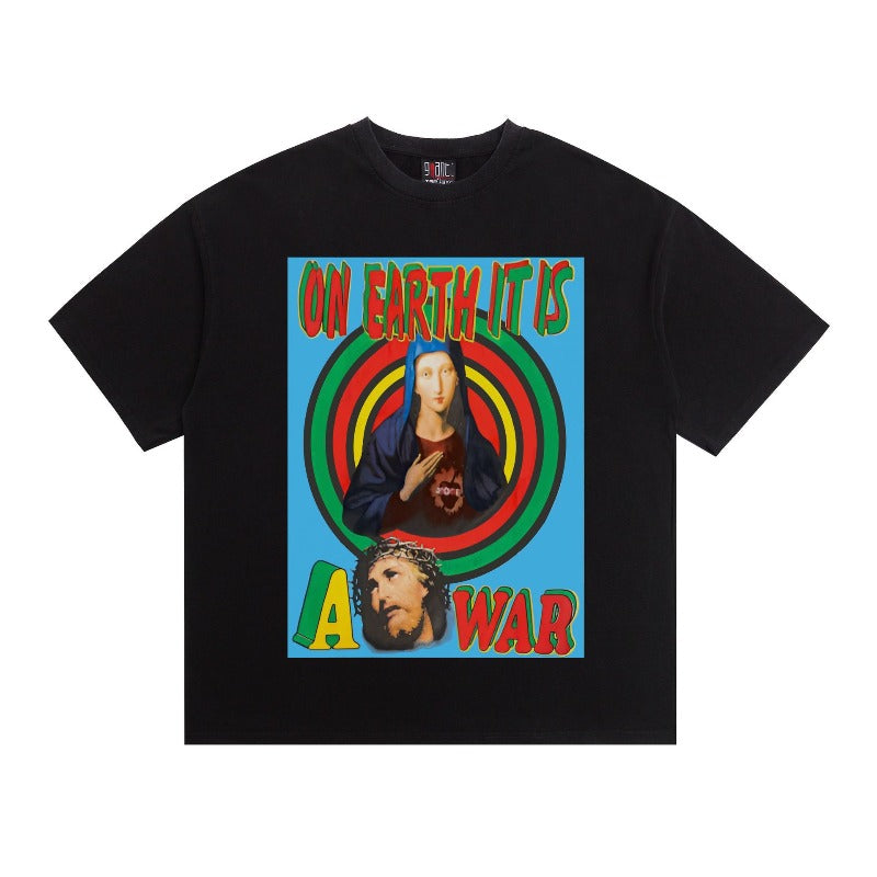 saint m t shirts  s.m. madonna and child earth vintage print short sleeve tee - wholesale