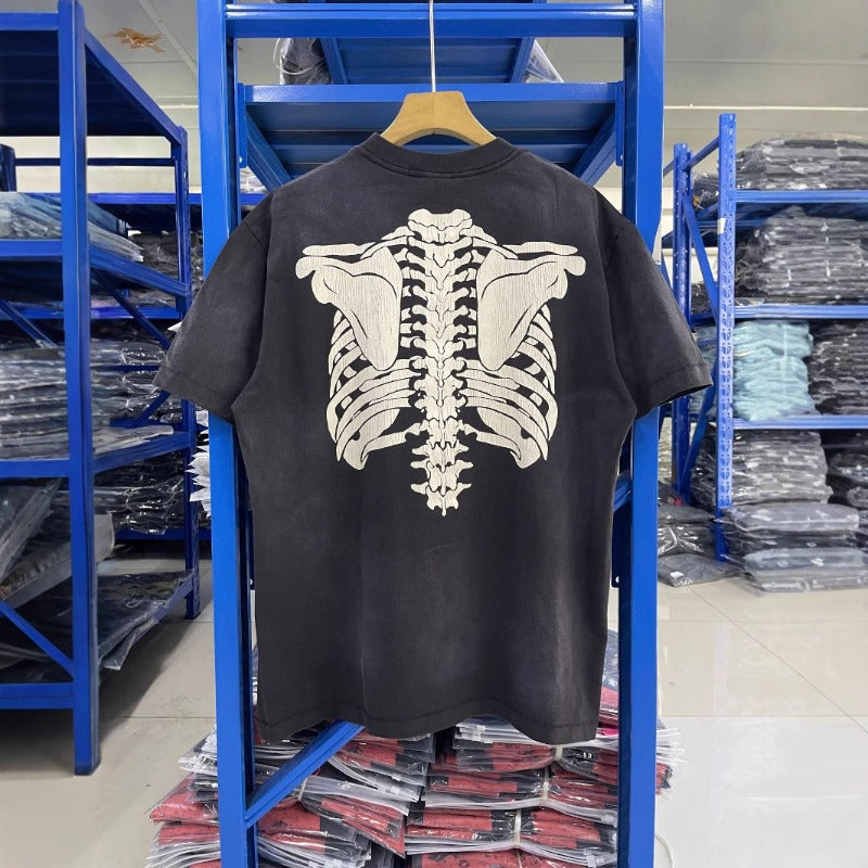 saint m t shirts  s.m. skull skeleton graphic crewneck pullover short sleeve t-shirt - wholesale