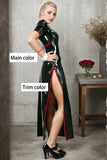 Women Latex Dress Modern Cheongsam Dual Side Slits