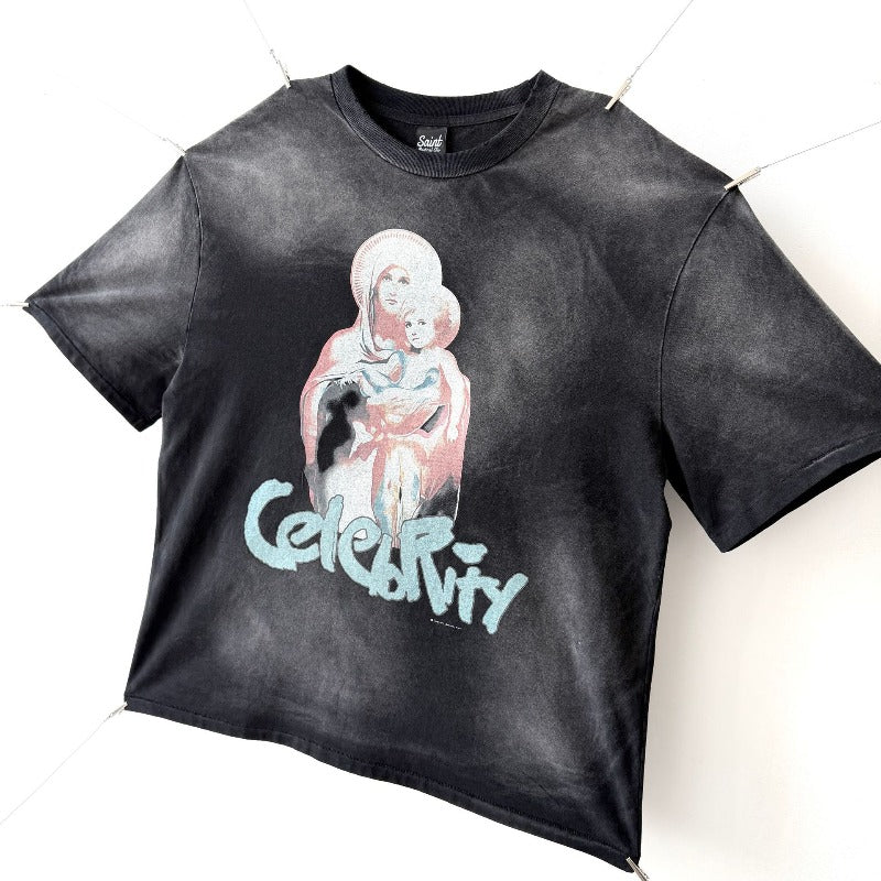 saint m t shirts  s.m. virgin mary letter graphic crew neck pullover short sleeve t-shirt - wholesale