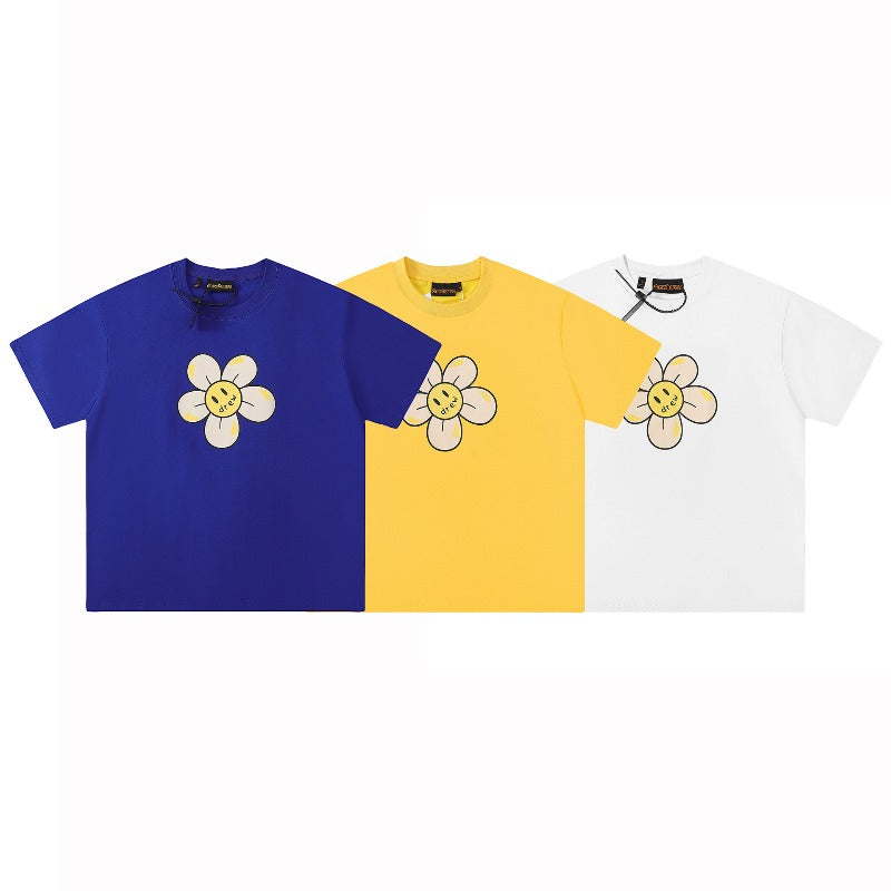 Drew house t-shirt - spring/summer d@ew floral letter crew neck pullover short sleeve
