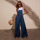 Women pants fashion cross-border ins style amazon women's clothing stylish street flap pocket pants wide leg pants suspender denim overalls