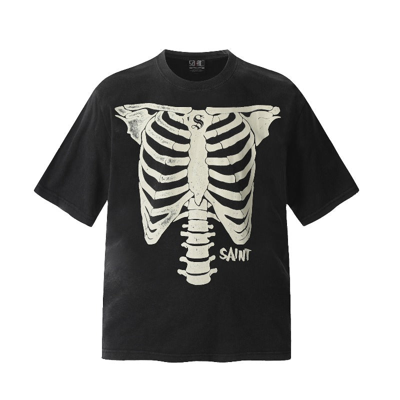 saint m t shirts  s.m. skeleton letter graphic crew neck short sleeve pullover - wholesale