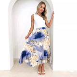 Women's dress - amazon spring/summer high-end oil painting print pleated midi skirt - european and american style drape a-line pleated skirt for women