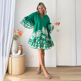 Women's dress - amazon independent site - summer european and american v-neck printed flared sleeve loose short dress