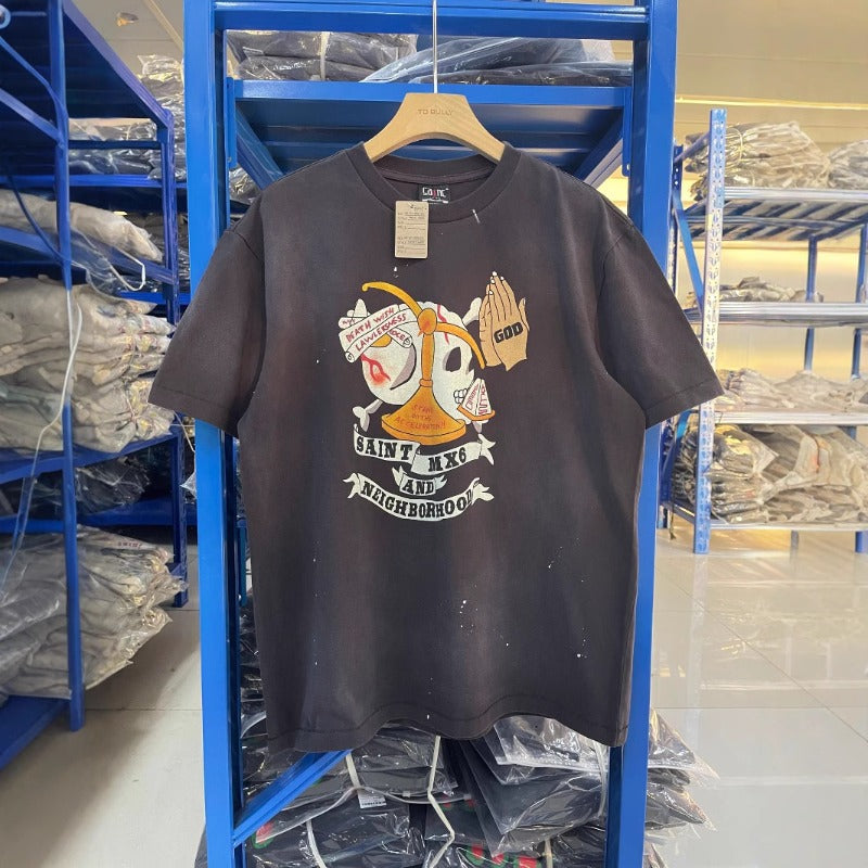 saint m t shirts  s.m cartoon series graphic crewneck pullover short sleeve t-shirt - wholesale