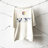 saint m t shirts  s.m oil painting statue of liberty crew neck pullover short sleeve top - wholesale