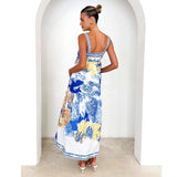 Women's dress - ready-to-ship summer collection: european & american style, cross-border, vacation-inspired maxi dress with placement print and spaghetti straps