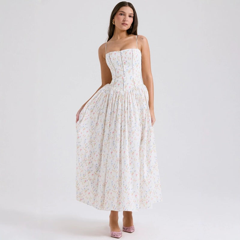 Women's dress - amazon cross-border fashion: elegant, chic, and flattering floral print slip dress - slim fit, figure-flattering, and ethereal