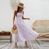 Women's dress - in-house photography, fashionable striped cami dress with cinched waist and flowy bohemian hem - wholesale women's apparel